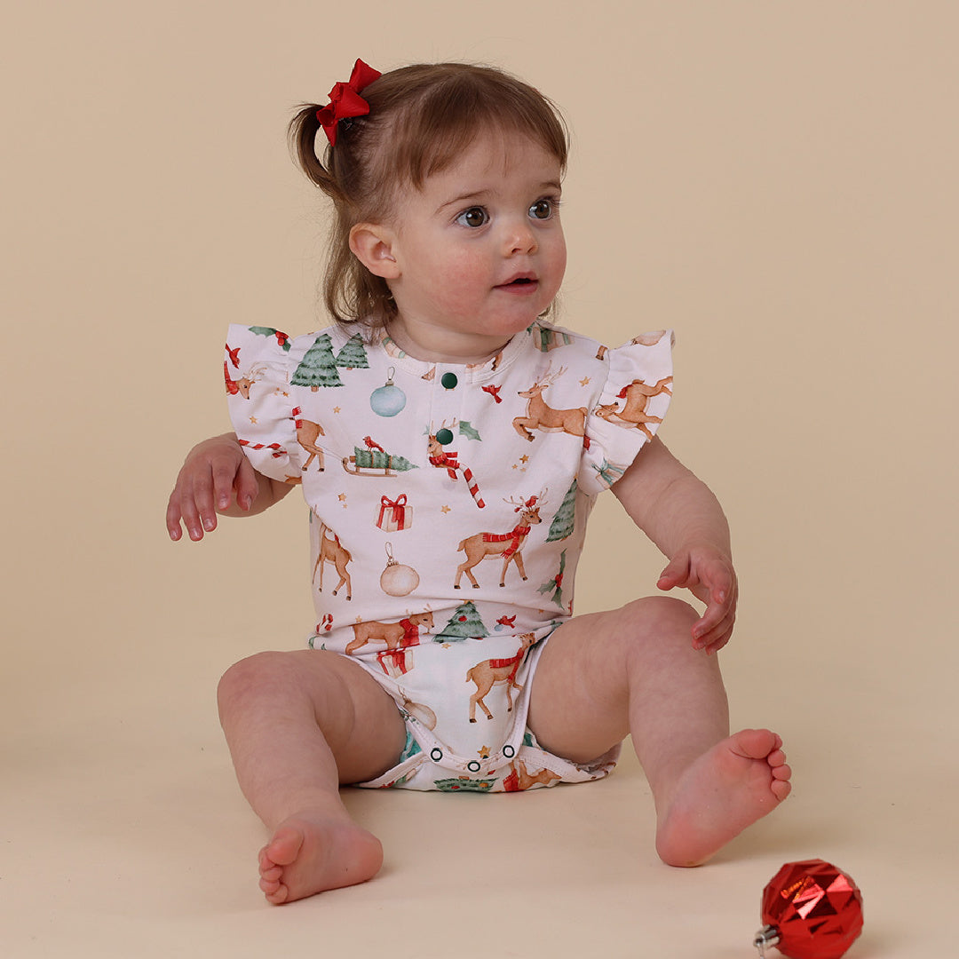 SNUGGLE HUNNY ORGANIC SHORT SLEEVE BODYSUIT WITH FRILL - PRANCER &amp; FRIENDS