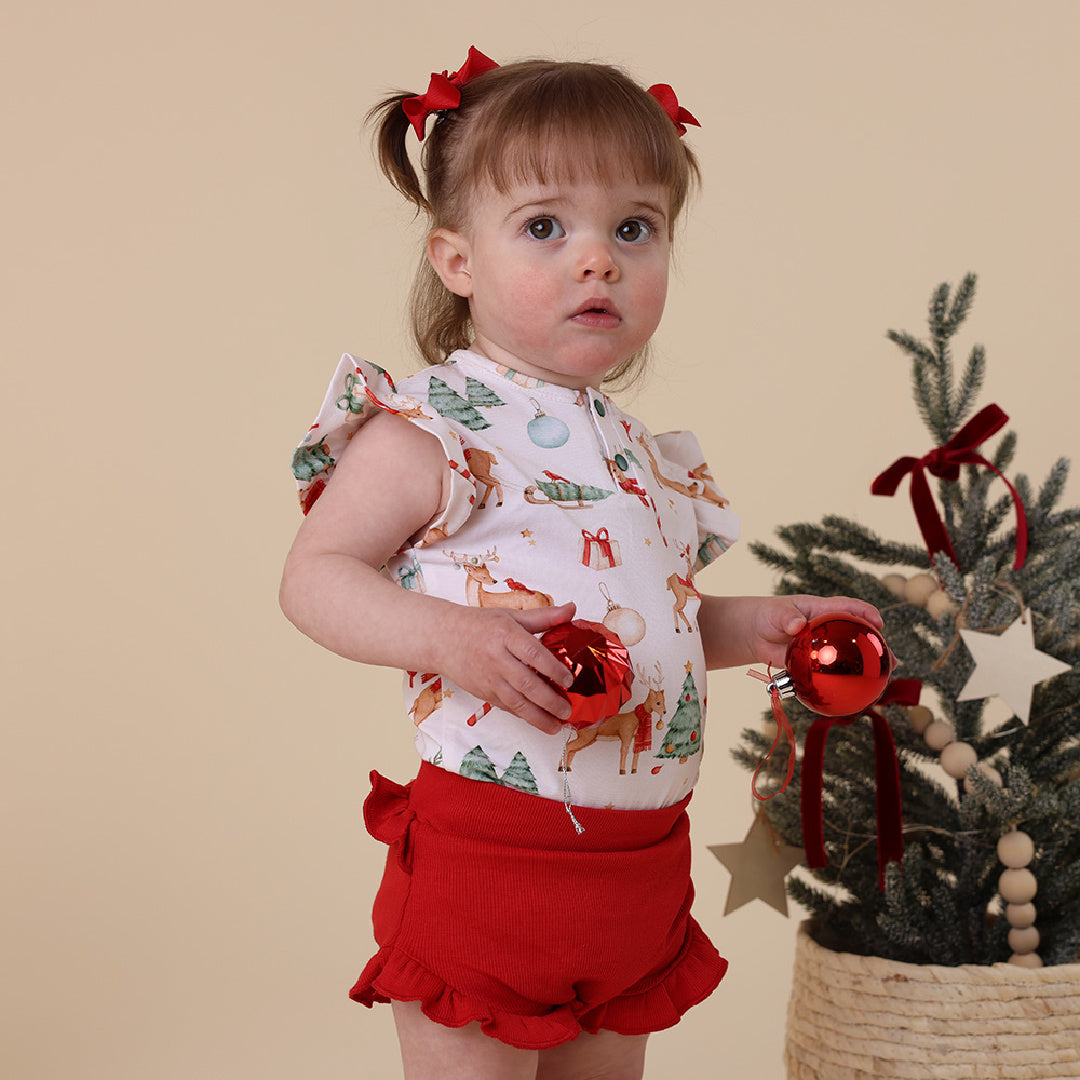 SNUGGLE HUNNY ORGANIC SHORT SLEEVE BODYSUIT WITH FRILL - PRANCER &amp; FRIENDS