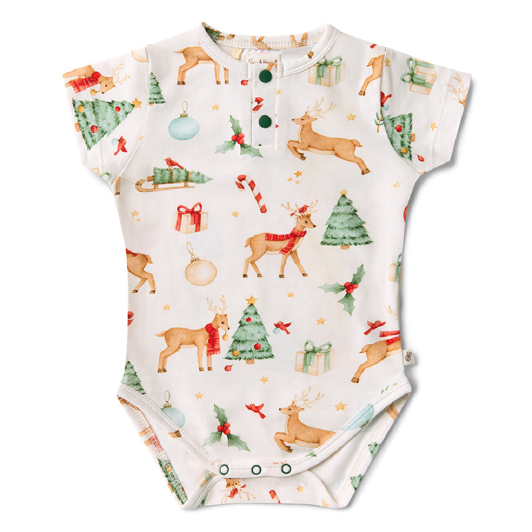 SNUGGLE HUNNY ORGANIC SHORT SLEEVE BODYSUIT - PRANCER & FRIENDS