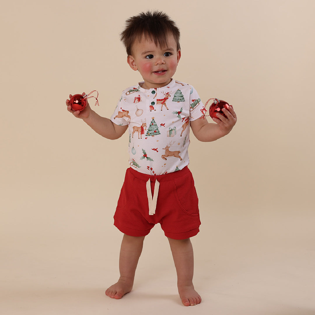 SNUGGLE HUNNY ORGANIC SHORT SLEEVE BODYSUIT - PRANCER &amp; FRIENDS