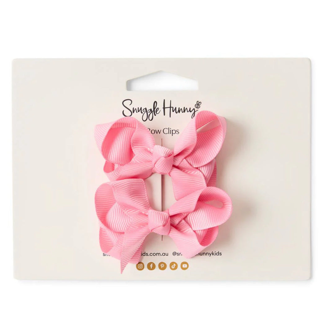 SNUGGLE HUNNY BOW CLIPS - SMALL PIGGY TAIL PAIR - PINK SHERBERT