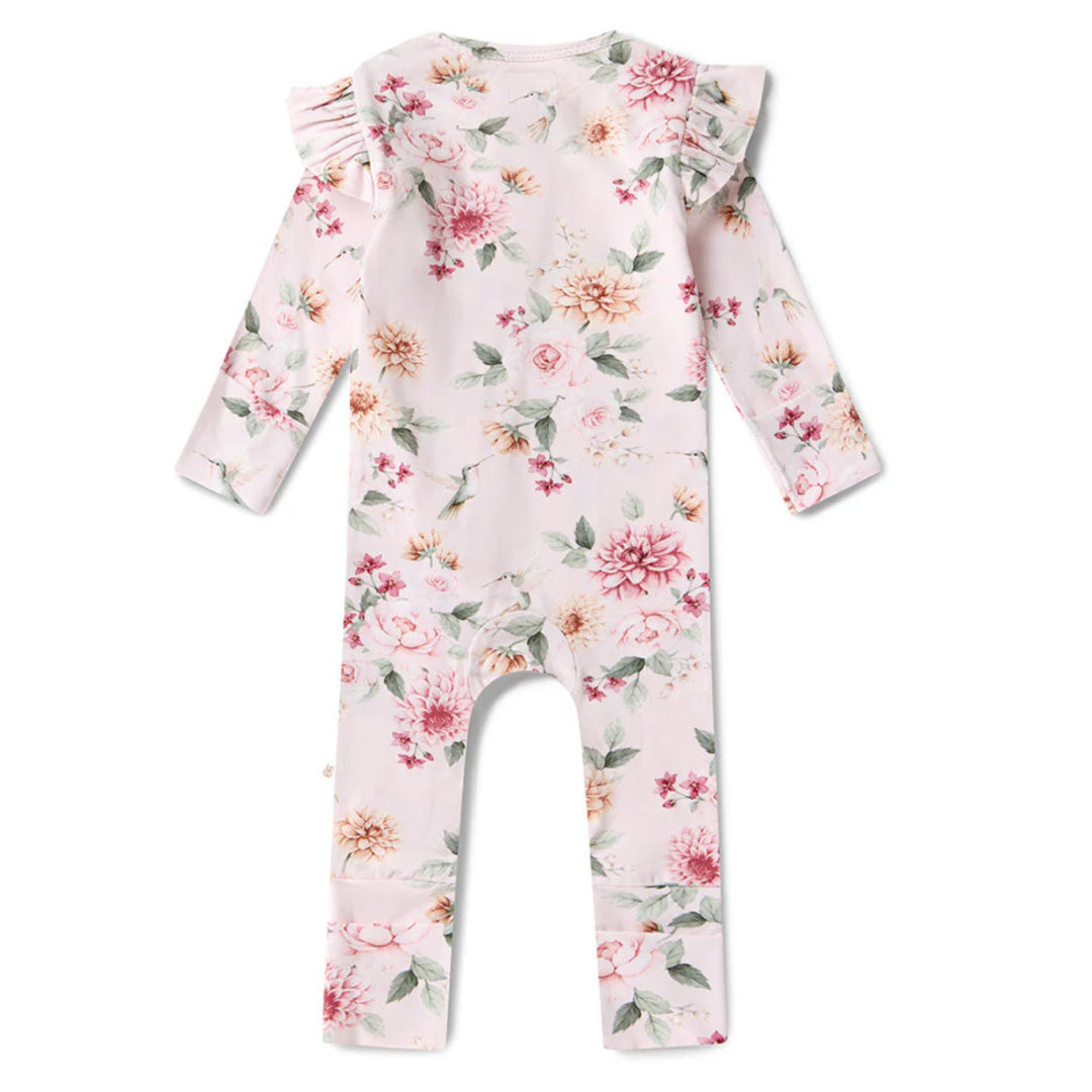 SNUGGLE HUNNY ORGANIC SNUGGLESUIT CONVERTIBLE ZIP ROMPER WITH FRILL -  BIRDS &amp; BLOOMS
