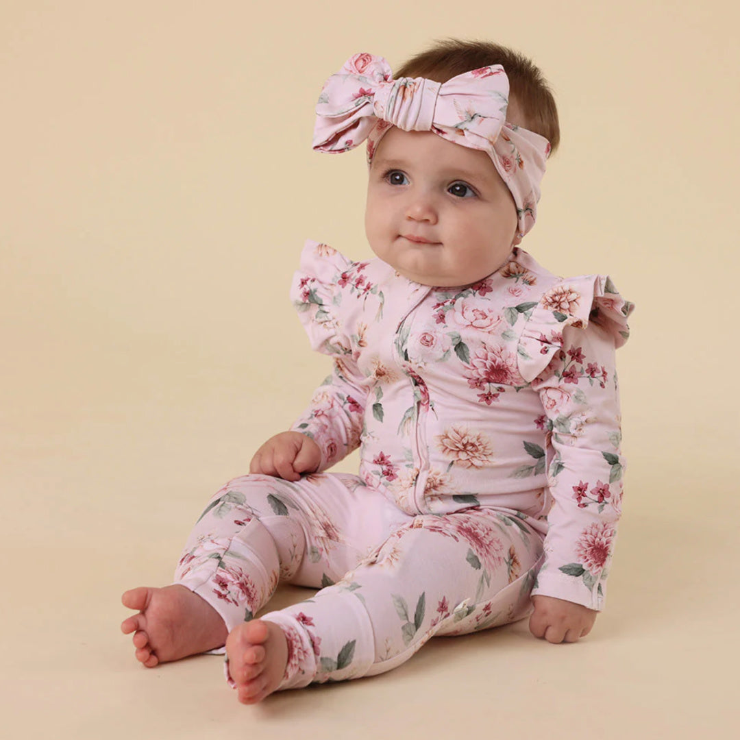 SNUGGLE HUNNY ORGANIC SNUGGLESUIT CONVERTIBLE ZIP ROMPER WITH FRILL -  BIRDS &amp; BLOOMS