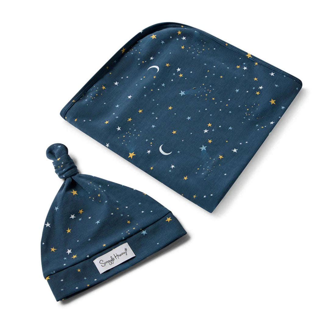 SNUGGLE HUNNY ORGANIC JERSEY WRAP AND BEANIE SET - STARRY NIGHT