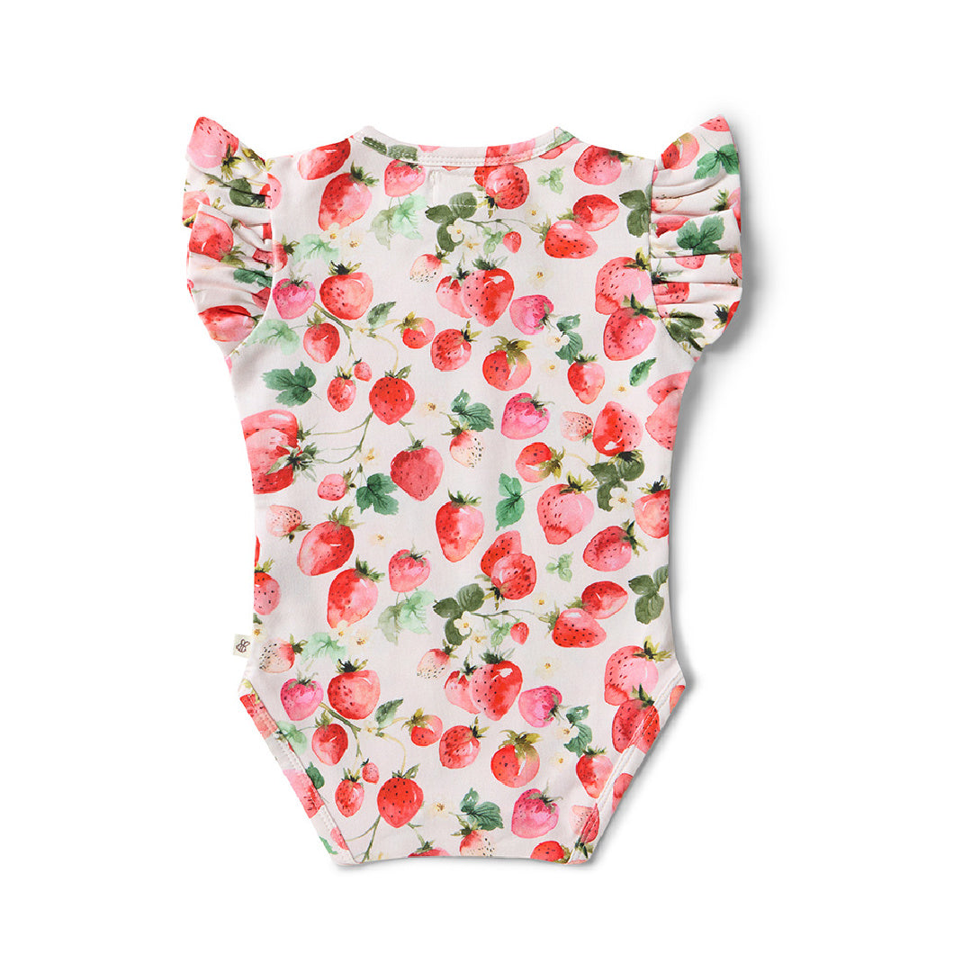 SNUGGLE HUNNY ORGANIC SHORT SLEEVE BODYSUIT WITH FRILL - STRAWBERRY