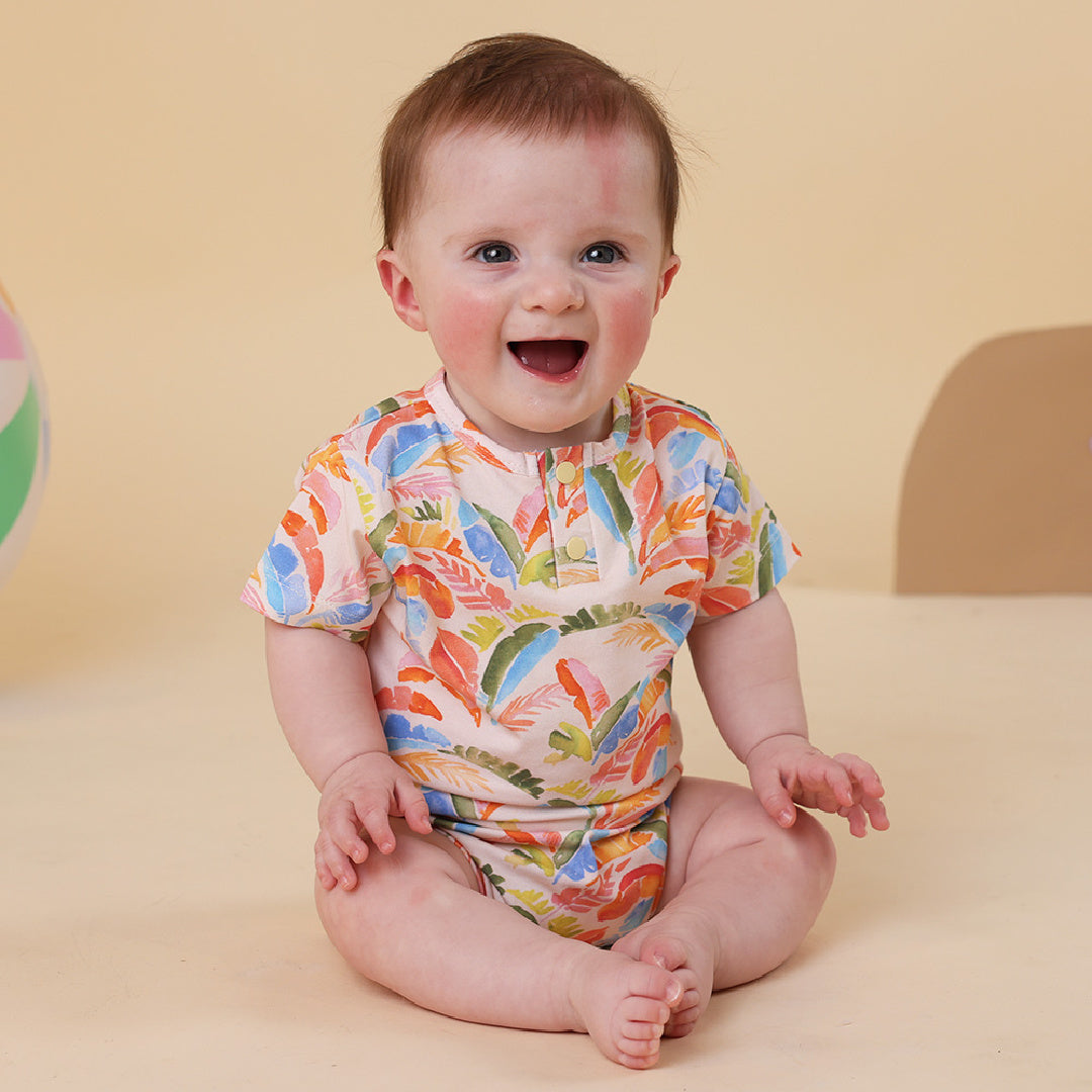 SNUGGLE HUNNY ORGANIC SHORT SLEEVE BODYSUIT - SUMMER PALM