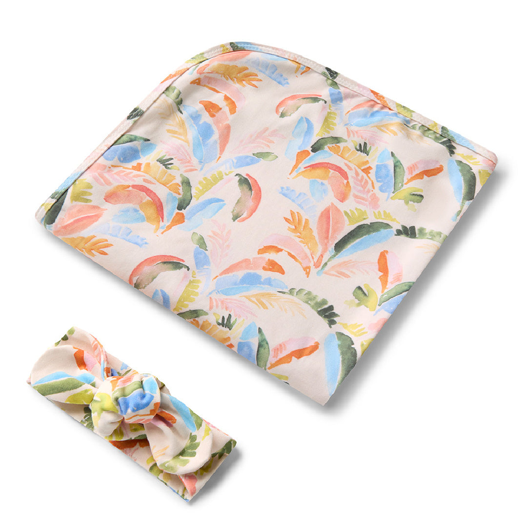 SNUGGLE HUNNY ORGANIC JERSEY WRAP AND TOPKNOT SET - SUMMER PALM