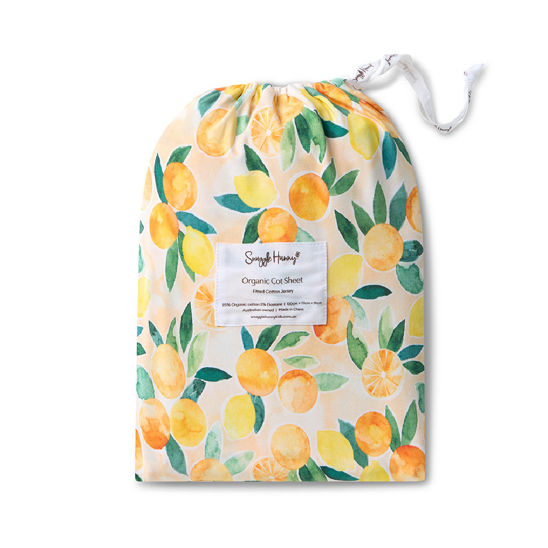 SNUGGLE HUNNY ORGANIC FITTED COT SHEET - SUNNY CITRUS