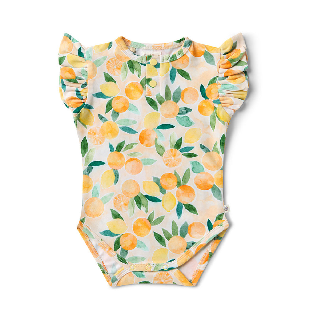 SNUGGLE HUNNY ORGANIC SHORT SLEEVE BODYSUIT WITH FRILL - SUNNY CITRUS