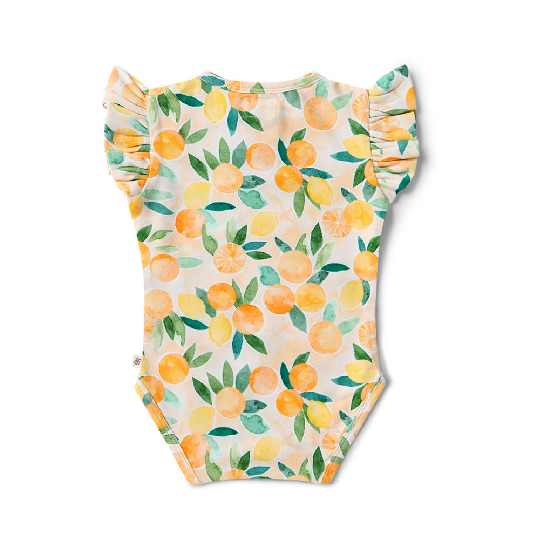 SNUGGLE HUNNY ORGANIC SHORT SLEEVE BODYSUIT WITH FRILL - SUNNY CITRUS