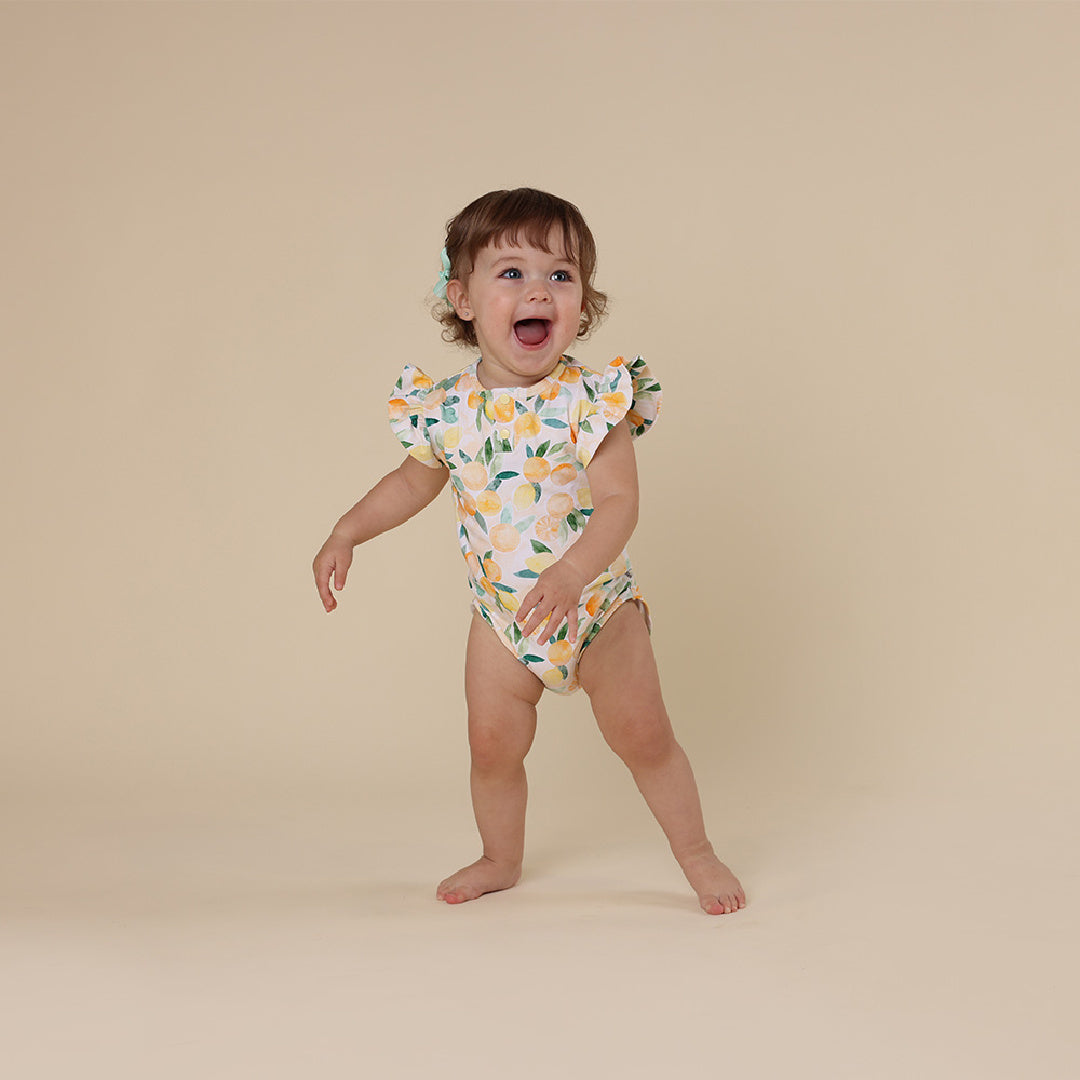 SNUGGLE HUNNY ORGANIC SHORT SLEEVE BODYSUIT WITH FRILL - SUNNY CITRUS