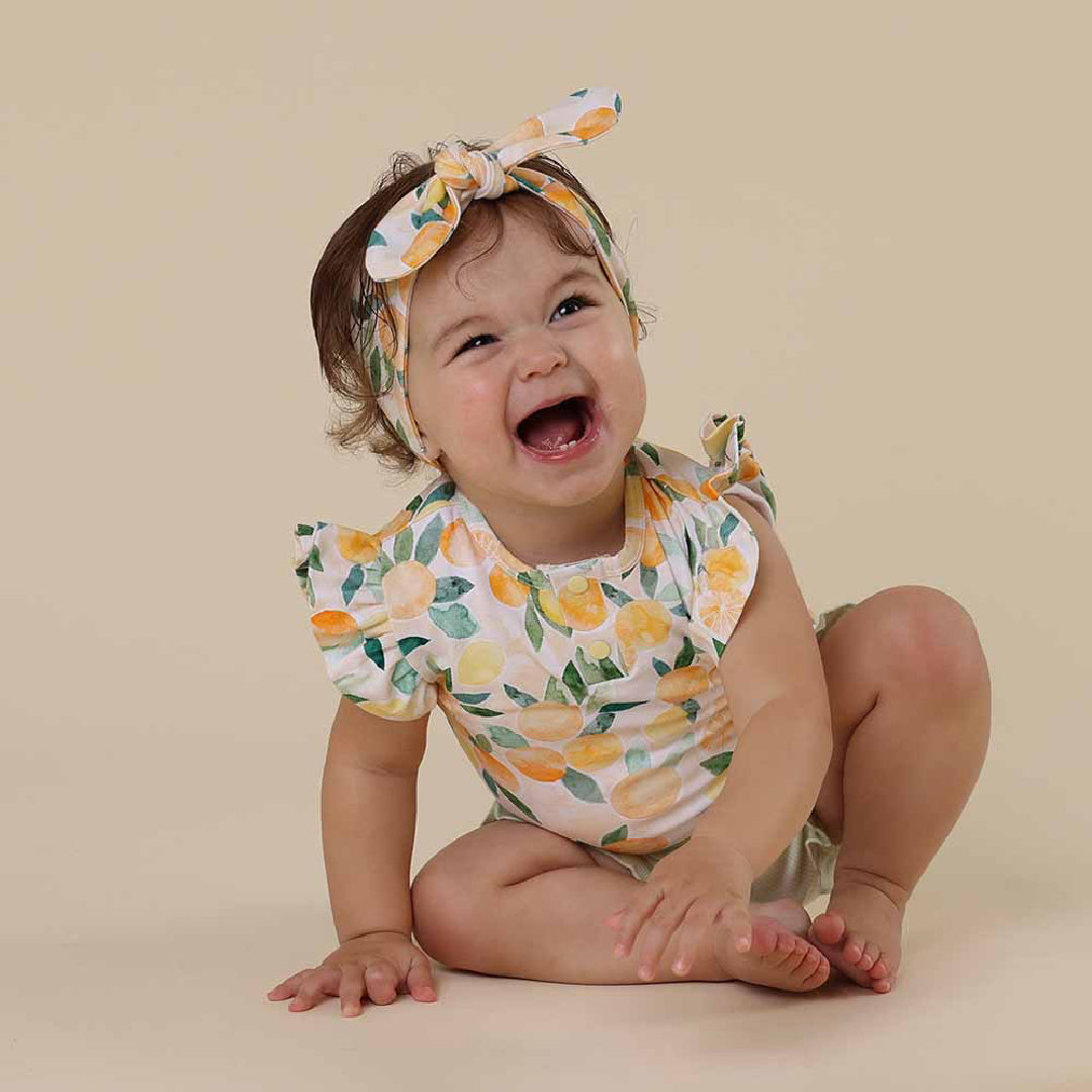 SNUGGLE HUNNY ORGANIC SHORT SLEEVE BODYSUIT WITH FRILL - SUNNY CITRUS