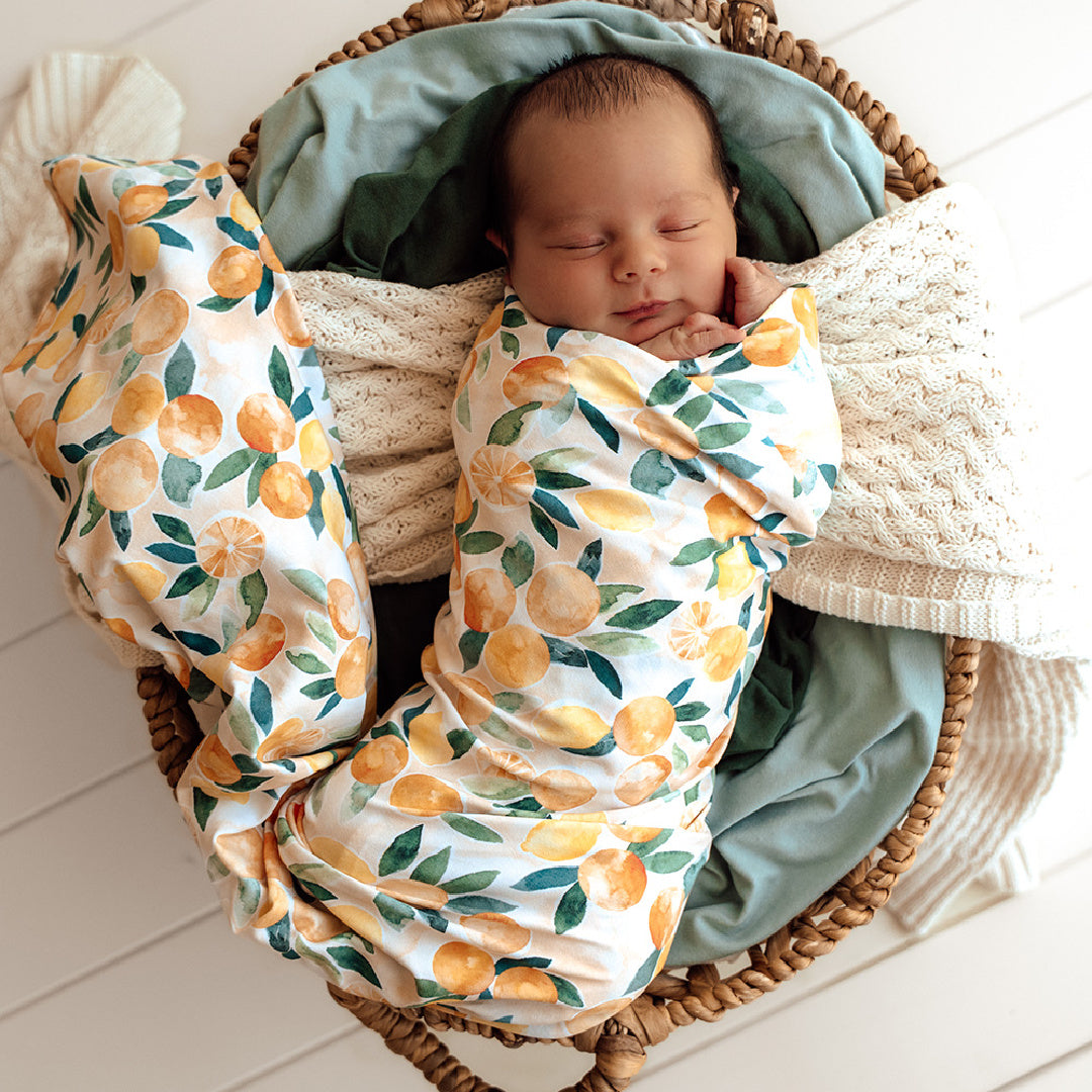 SNUGGLE HUNNY ORGANIC JERSEY WRAP AND BEANIE SET - SUNNY CITRUS