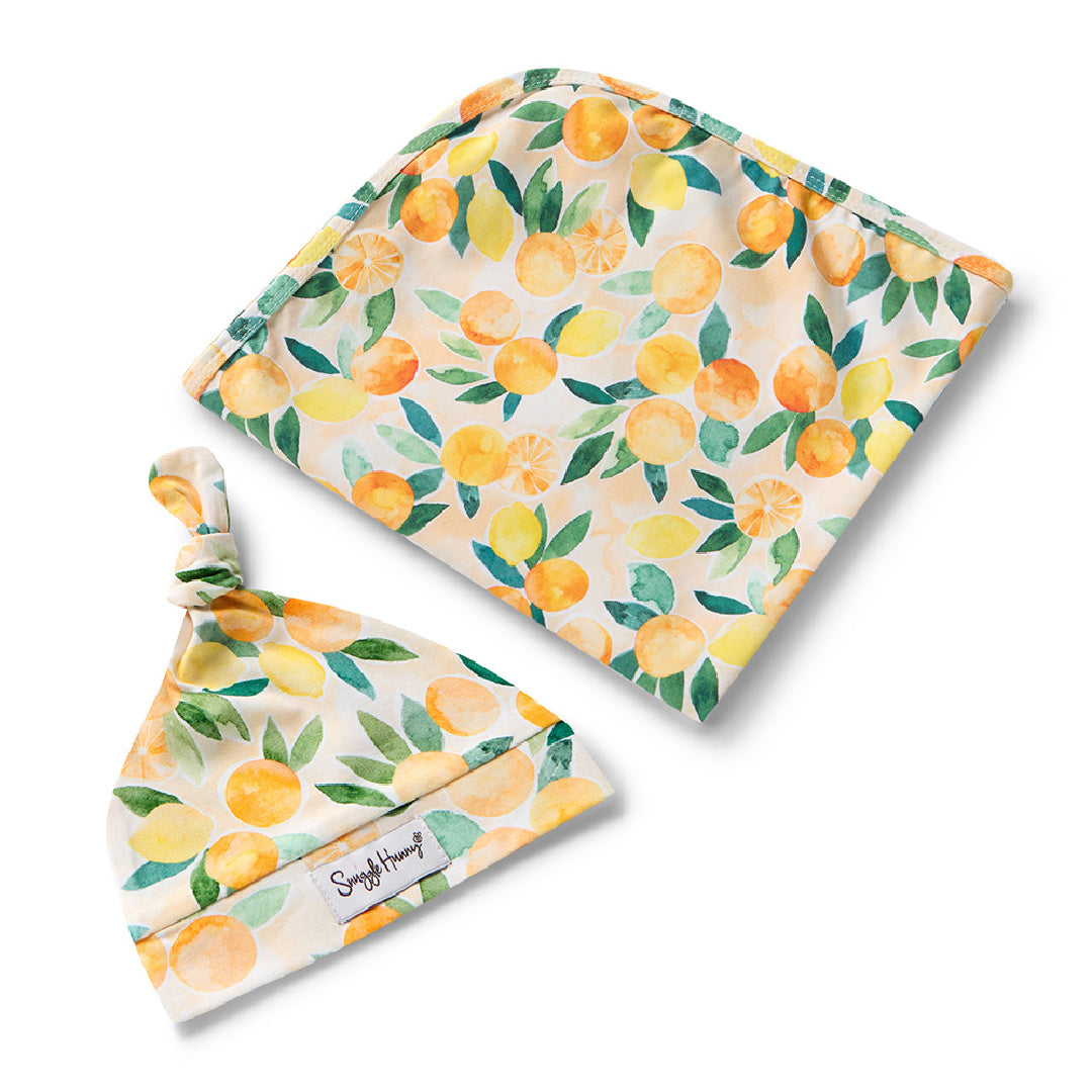 SNUGGLE HUNNY ORGANIC JERSEY WRAP AND BEANIE SET - SUNNY CITRUS