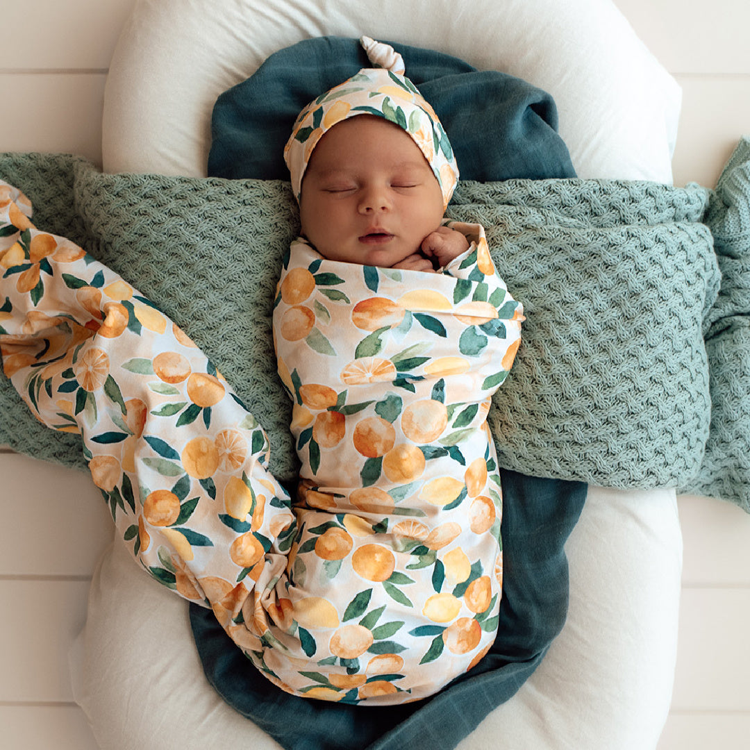 SNUGGLE HUNNY ORGANIC JERSEY WRAP AND BEANIE SET - SUNNY CITRUS
