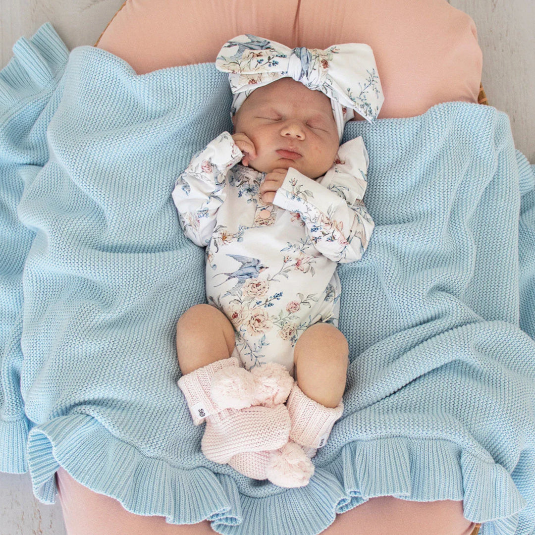 SNUGGLE HUNNY ORGANIC LONG SLEEVE BODYSUIT WITH FRILL - SWEET SWALLOWS