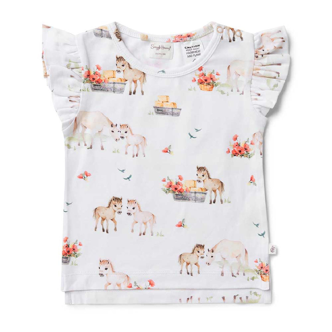 SNUGGLE HUNNY ORGANIC SHORT SLEEVE T-SHIRT WITH FRILL - PONY PALS