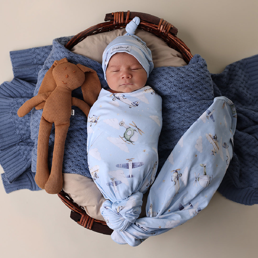 SNUGGLE HUNNY ORGANIC JERSEY WRAP AND BEANIE SET - TAKING FLIGHT
