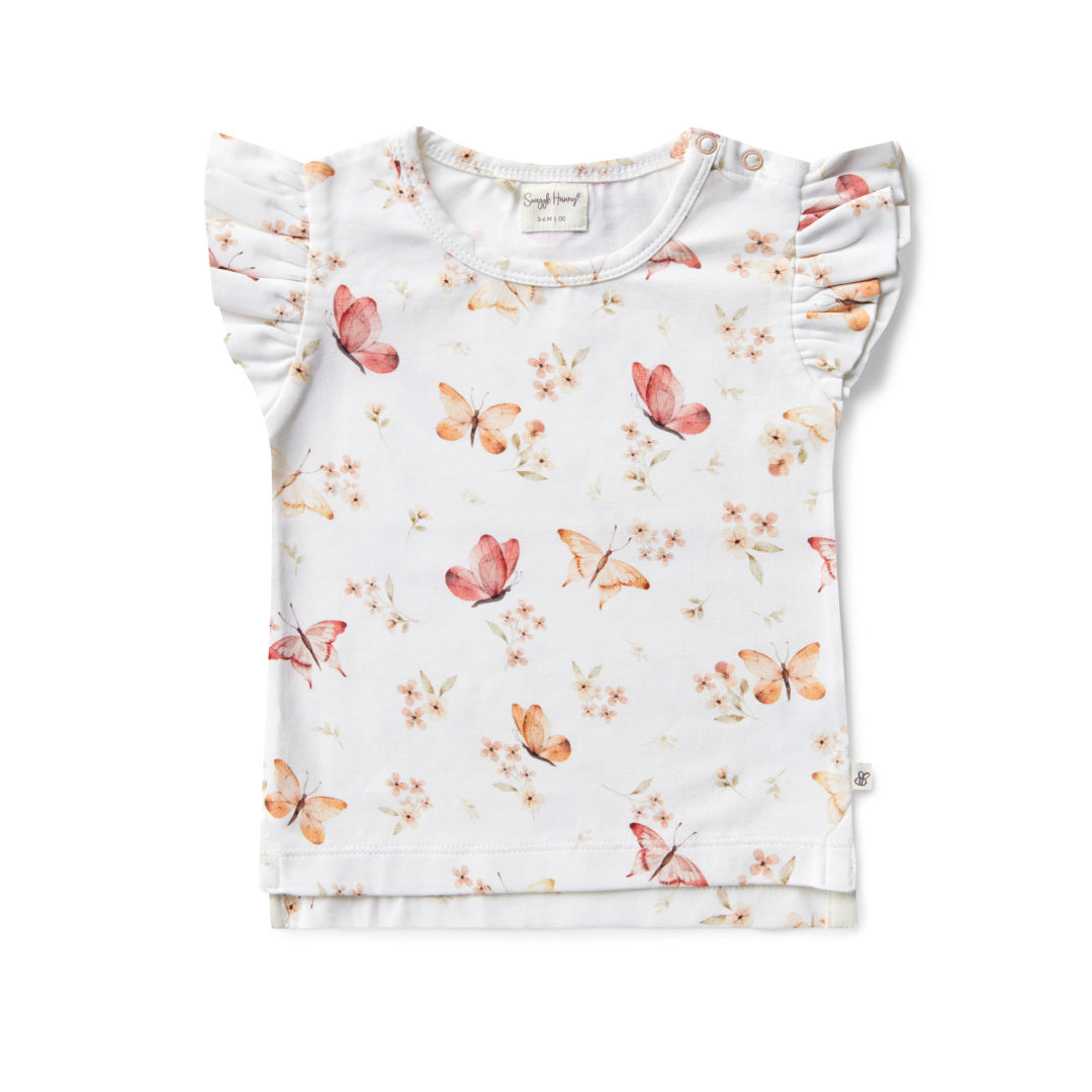 SNUGGLE HUNNY ORGANIC SHORT SLEEVE T-SHIRT WITH FRILL - BUTTERFLY