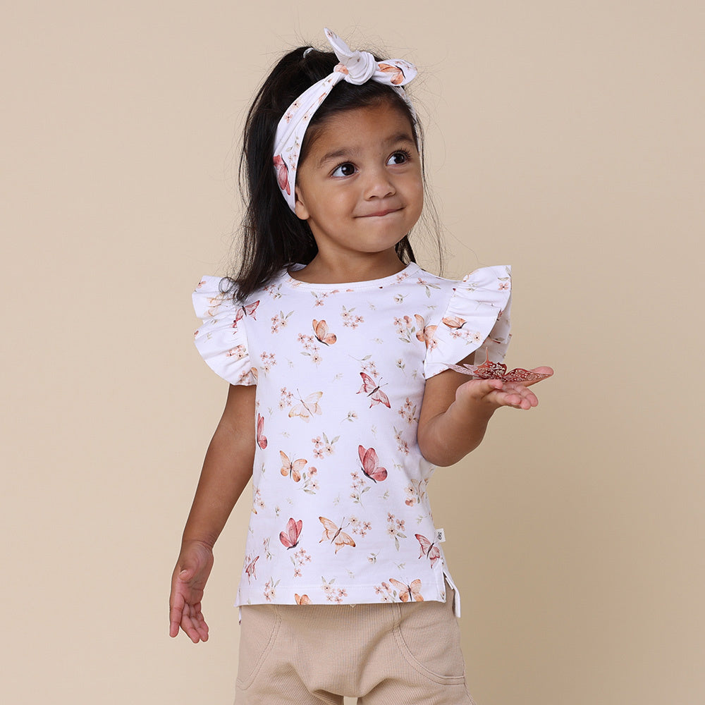 SNUGGLE HUNNY ORGANIC SHORT SLEEVE T-SHIRT WITH FRILL - BUTTERFLY