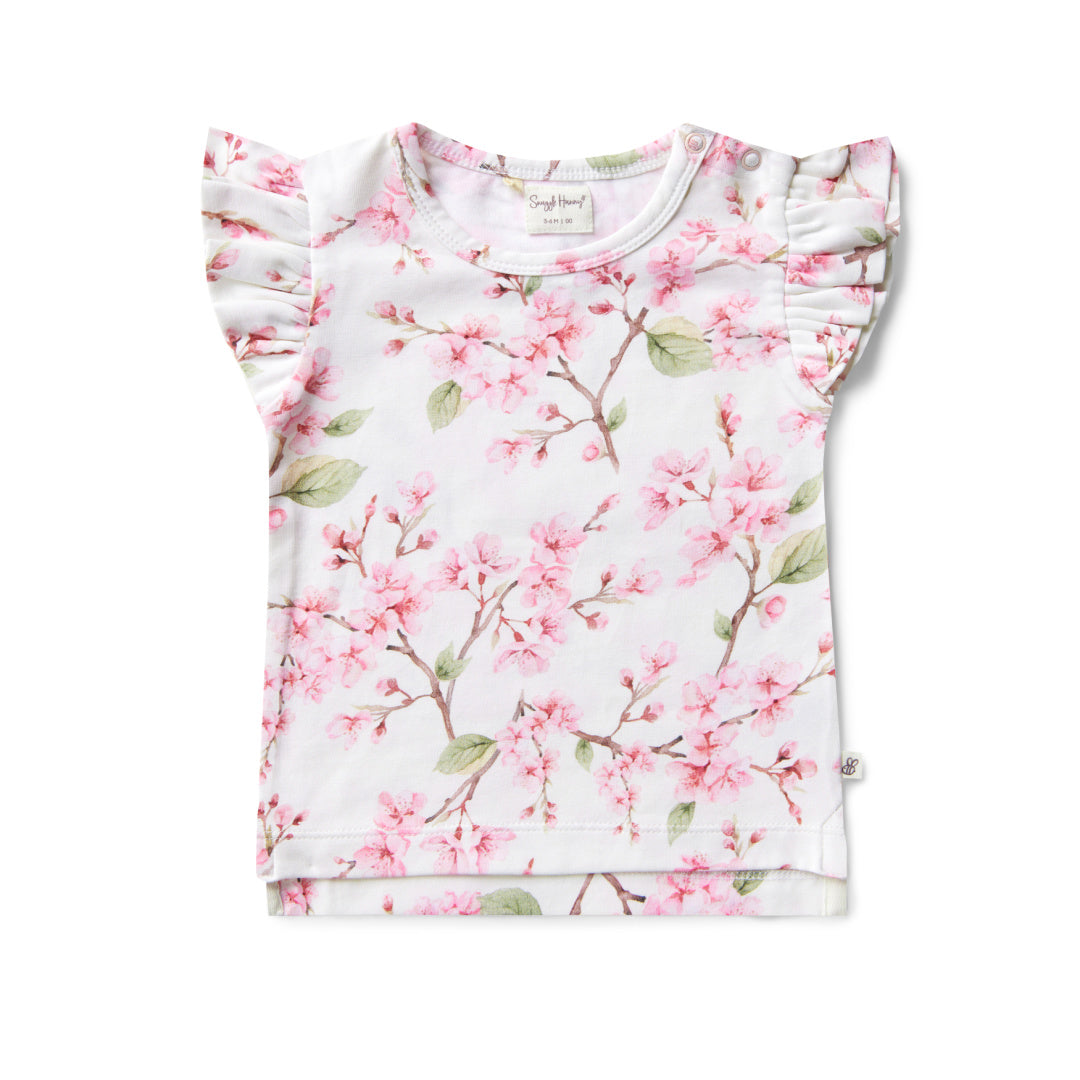 SNUGGLE HUNNY ORGANIC SHORT SLEEVE T-SHIRT WITH FRILL - CHERRY BLOSSOM