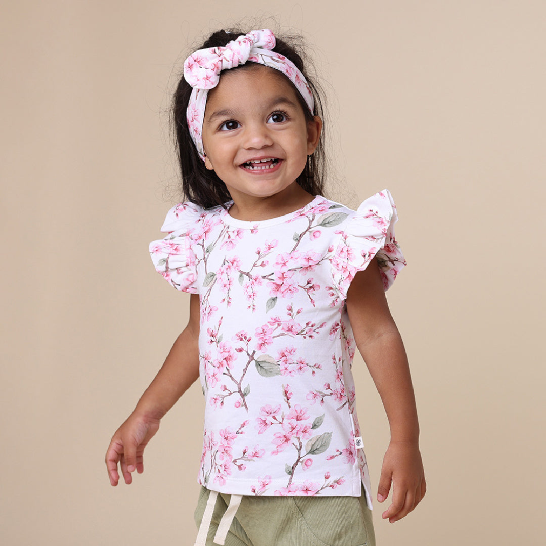 SNUGGLE HUNNY ORGANIC SHORT SLEEVE T-SHIRT WITH FRILL - CHERRY BLOSSOM