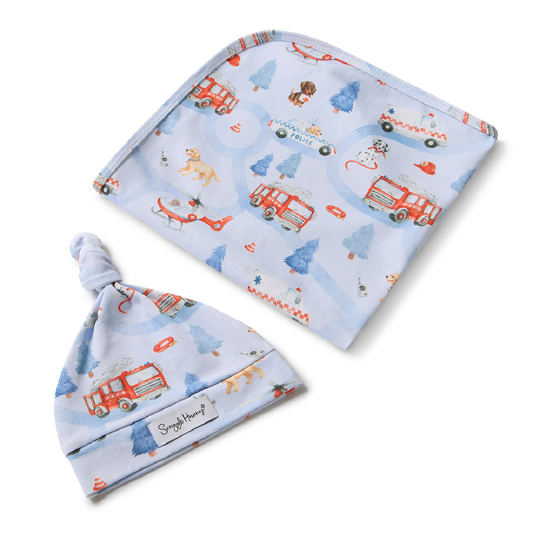 SNUGGLE HUNNY ORGANIC JERSEY WRAP AND BEANIE SET - TO THE RESCUE
