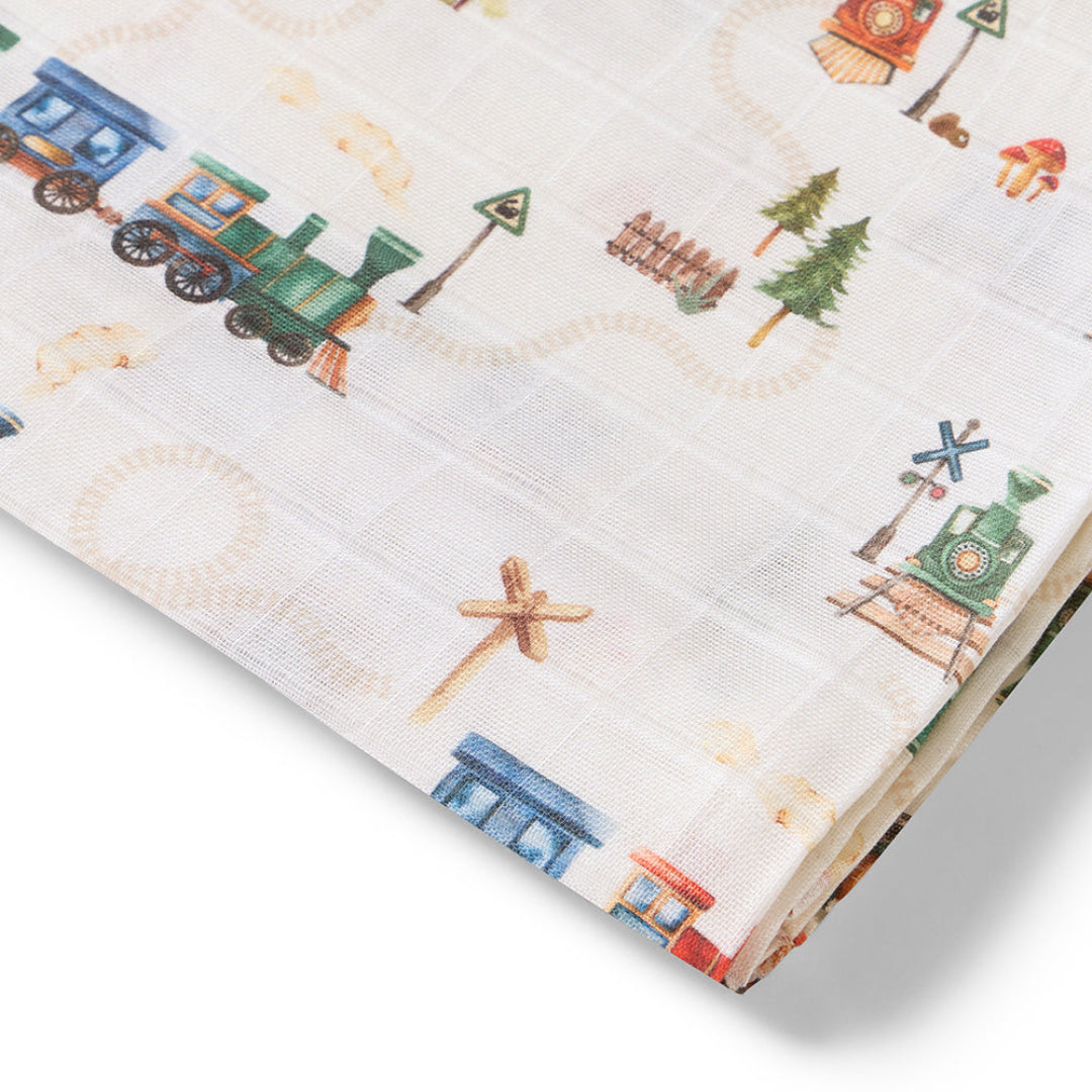 SNUGGLE HUNNY ORGANIC MUSLIN WRAP - TRAINS