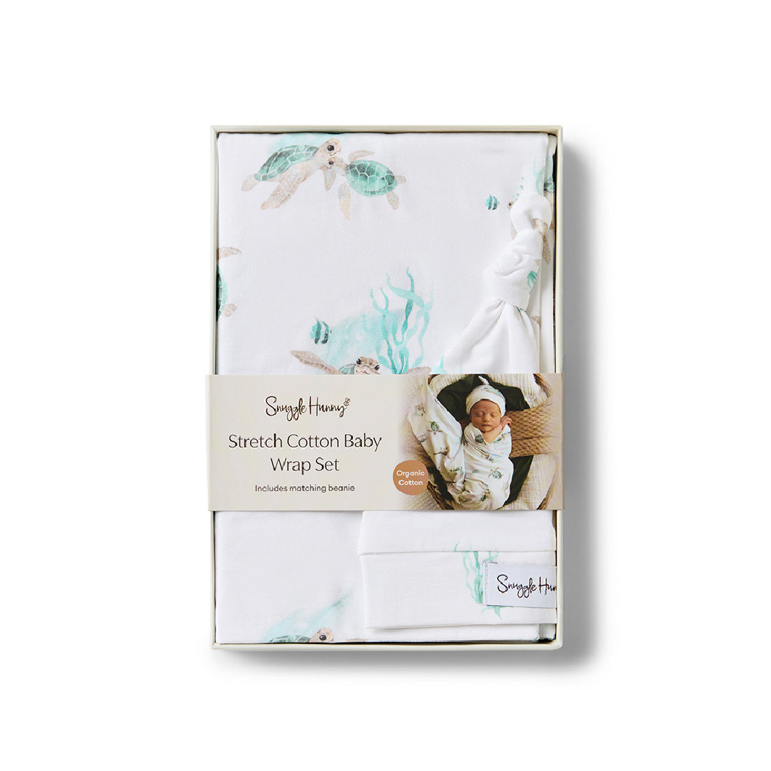 SNUGGLE HUNNY ORGANIC JERSEY WRAP AND BEANIE SET - TURTLE