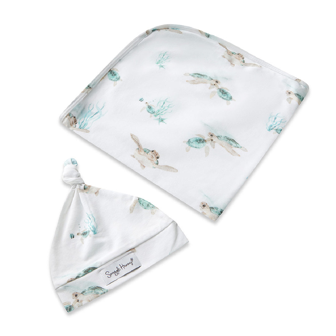 SNUGGLE HUNNY ORGANIC JERSEY WRAP AND BEANIE SET - TURTLE