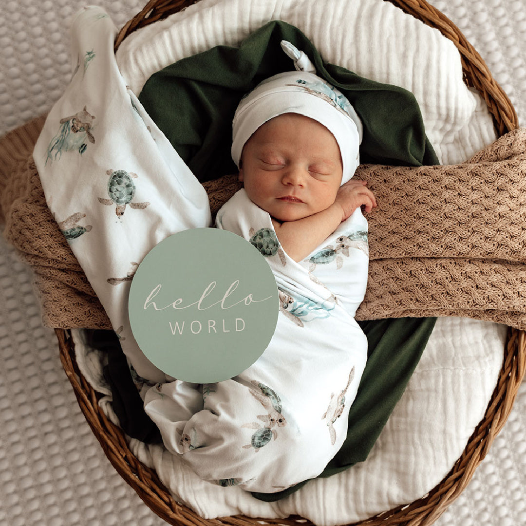 SNUGGLE HUNNY ORGANIC JERSEY WRAP AND BEANIE SET - TURTLE