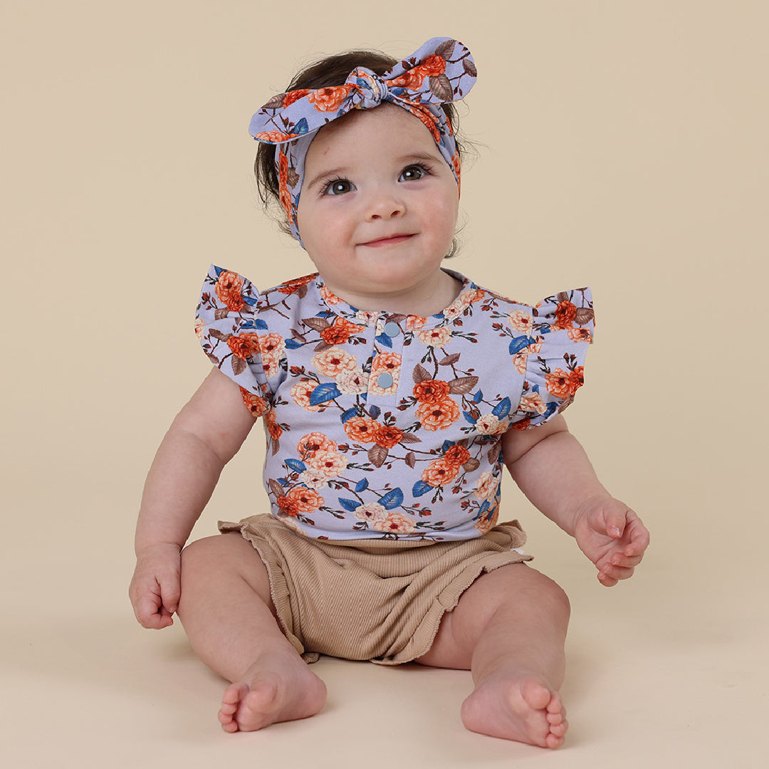 SNUGGLE HUNNY ORGANIC SHORT SLEEVE BODYSUIT WITH FRILL - VINTAGE BLOSSOM