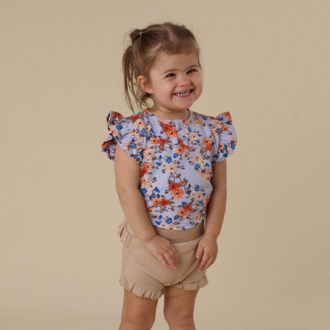 SNUGGLE HUNNY ORGANIC SHORT SLEEVE BODYSUIT WITH FRILL - VINTAGE BLOSSOM