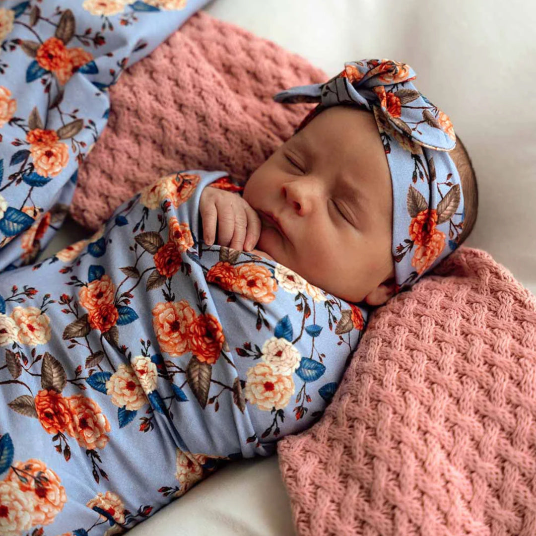 SNUGGLE HUNNY ORGANIC JERSEY WRAP AND TOPKNOT SET - VINTAGE BLOSSOM