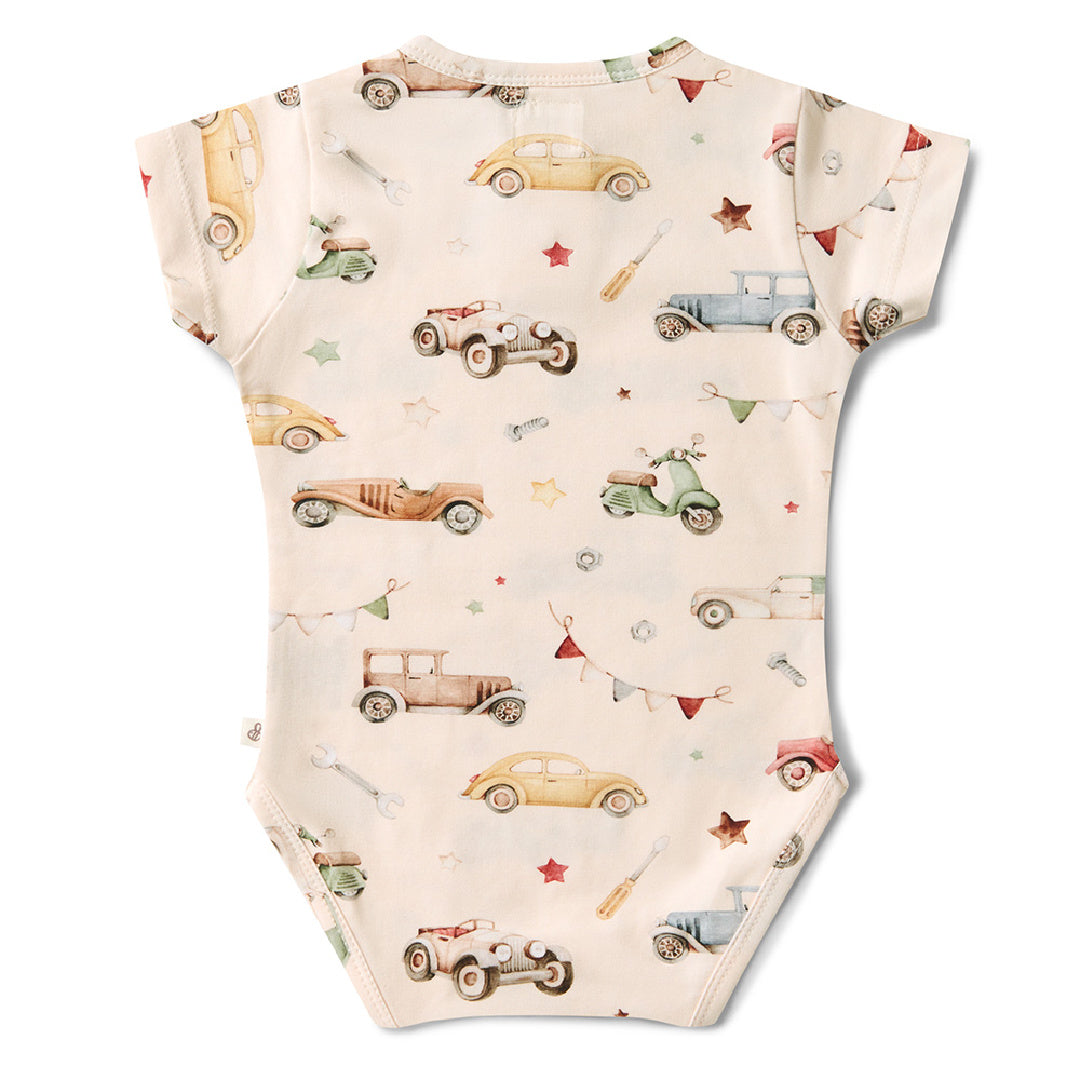 SNUGGLE HUNNY ORGANIC SHORT SLEEVE BODYSUIT - VINTAGE CARS