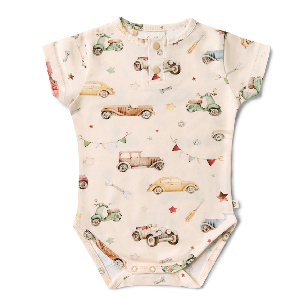 SNUGGLE HUNNY ORGANIC SHORT SLEEVE BODYSUIT - VINTAGE CARS