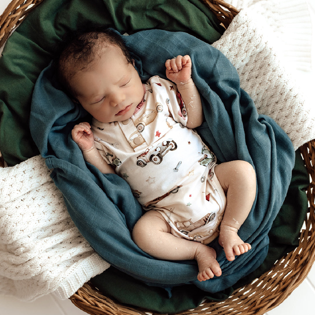 SNUGGLE HUNNY ORGANIC SHORT SLEEVE BODYSUIT - VINTAGE CARS