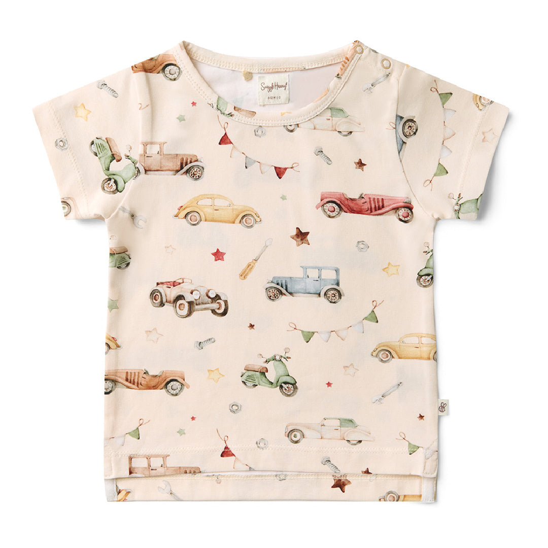 SNUGGLE HUNNY ORGANIC SHORT SLEEVE T-SHIRT - VINTAGE CARS