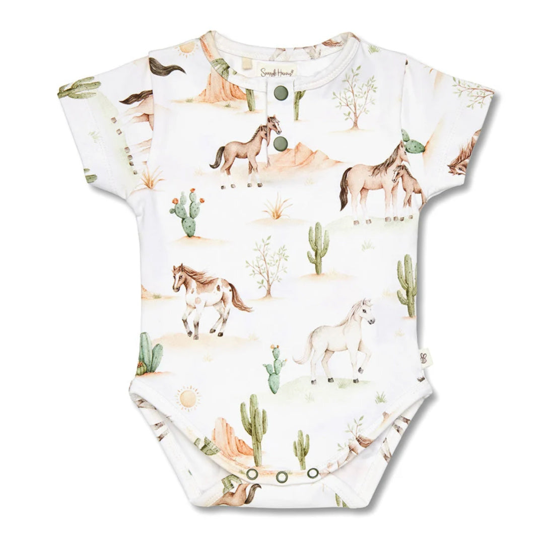 Snuggle Hunny Wild Horses Short Sleeve Organic Bodysuit