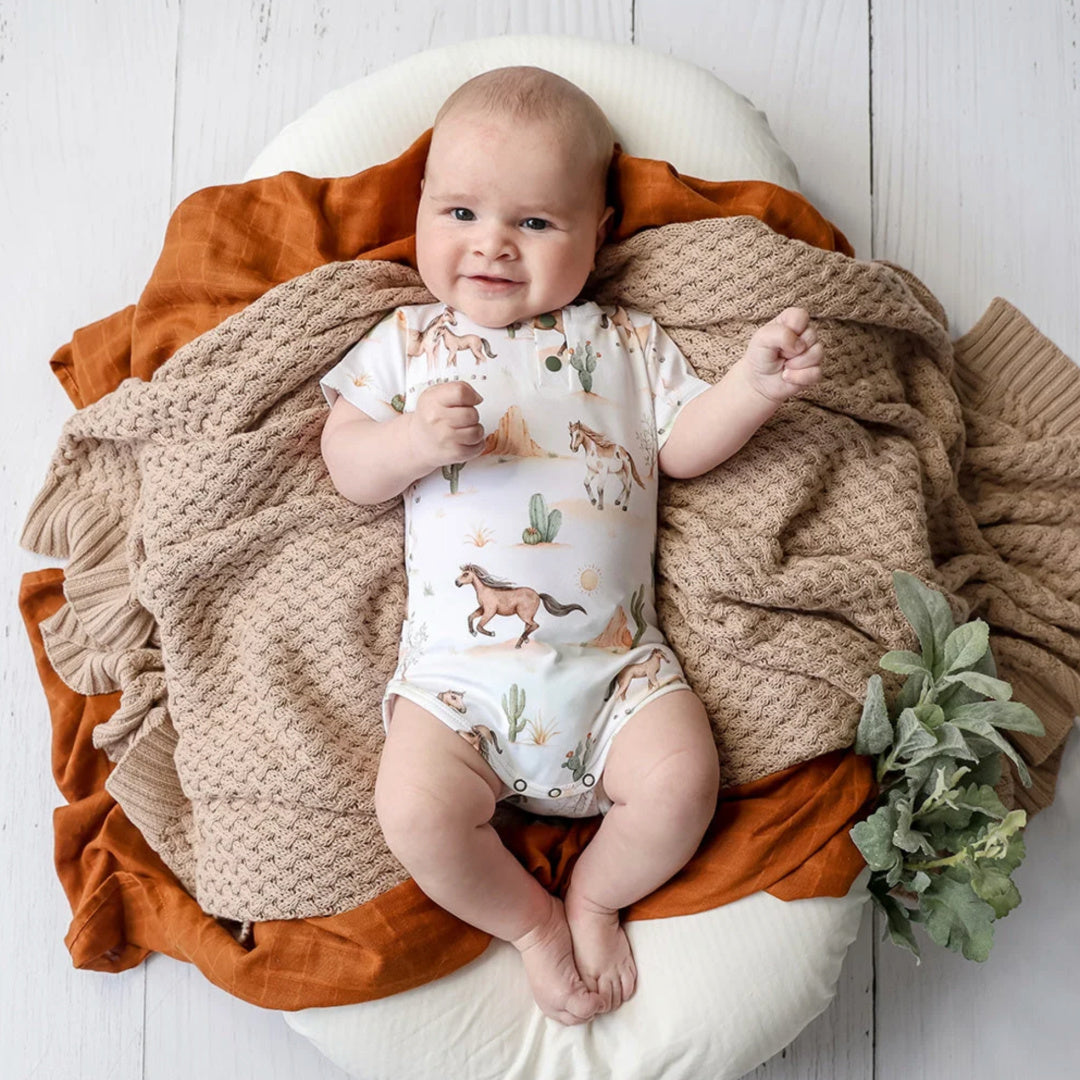 Snuggle Hunny Wild Horses Short Sleeve Organic Bodysuit