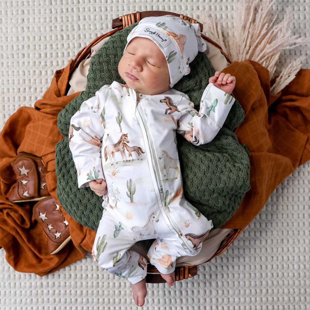 Snuggle Hunny Wild Horses Organic Snugglesuit Convertible Romper