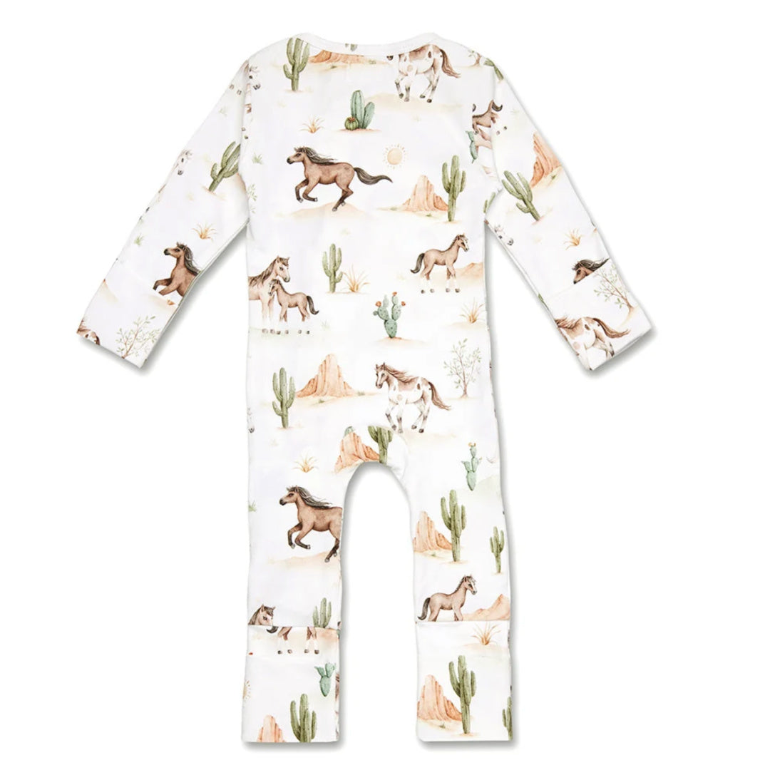 Snuggle Hunny Wild Horses Organic Snugglesuit Convertible Romper