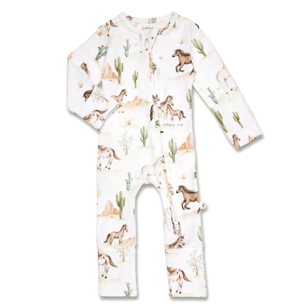 Snuggle Hunny Wild Horses Organic Snugglesuit Convertible Romper