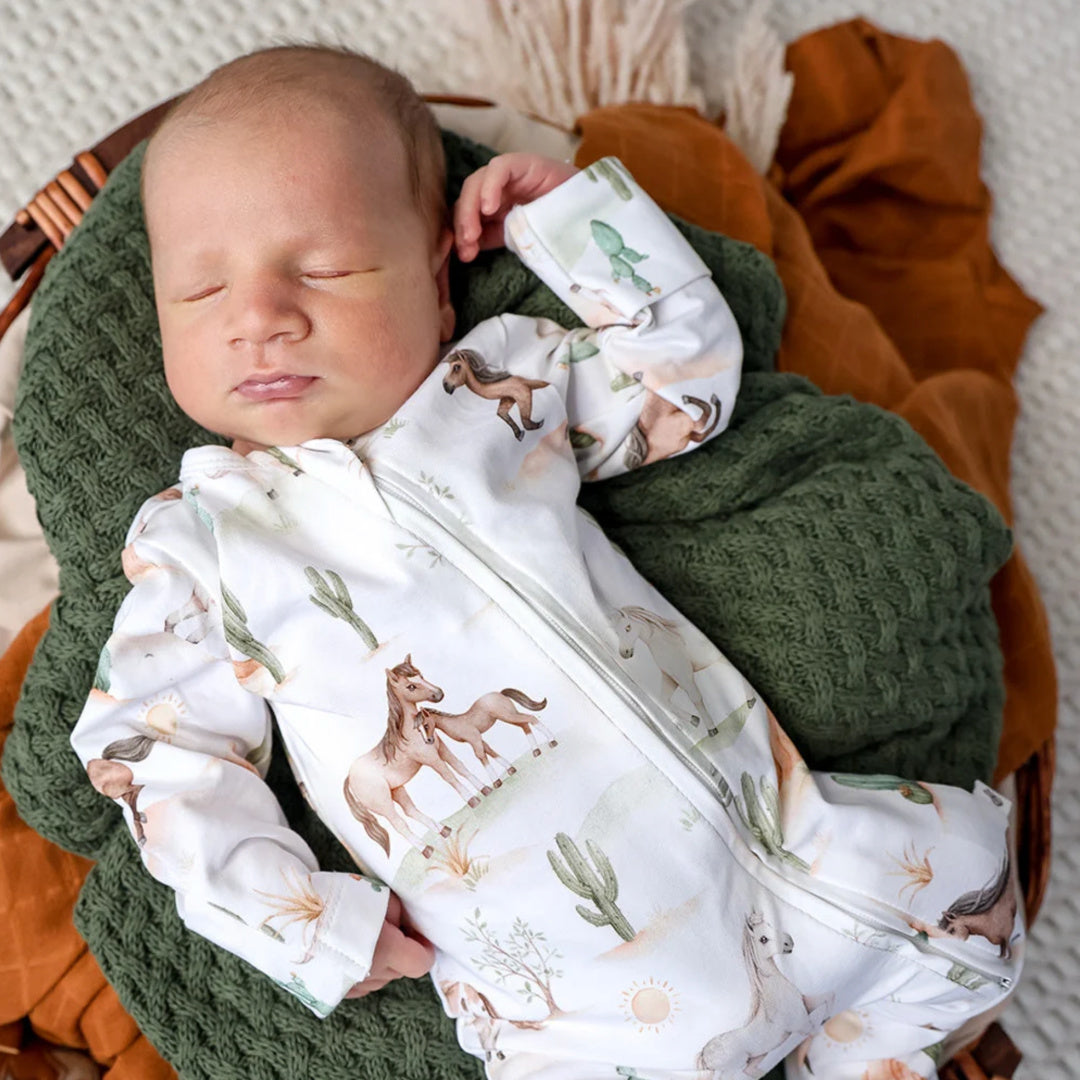 Snuggle Hunny Wild Horses Organic Snugglesuit Convertible Romper