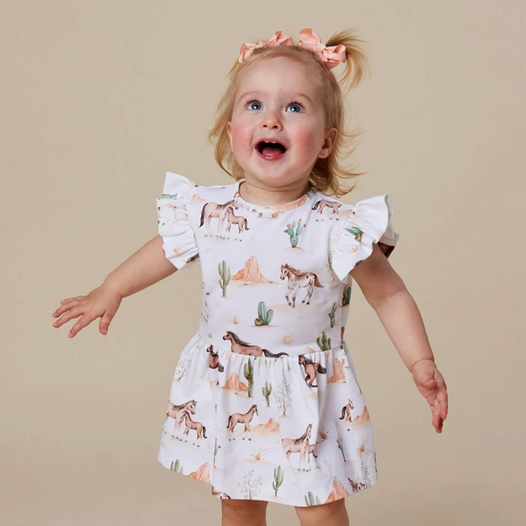 Snuggle Hunny Wild Horses Short Sleeve Organic Dress