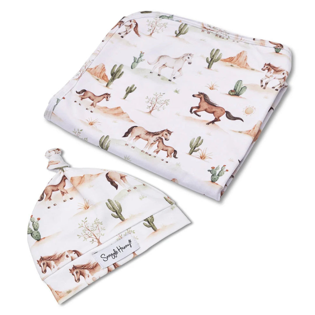 Snuggle Hunny Wild Horses Organic Jersey Wrap &amp; Beanie Set