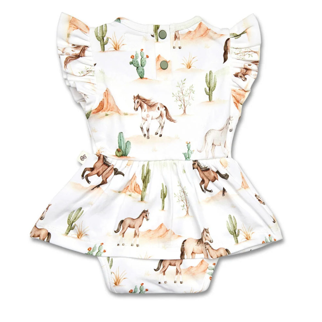 Snuggle Hunny Wild Horses Short Sleeve Organic Dress