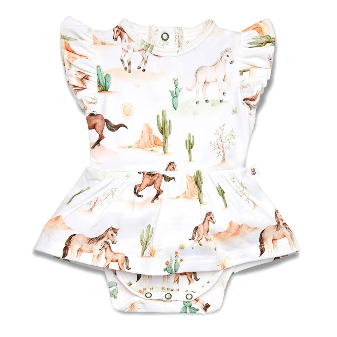 Snuggle Hunny Wild Horses Short Sleeve Organic Dress