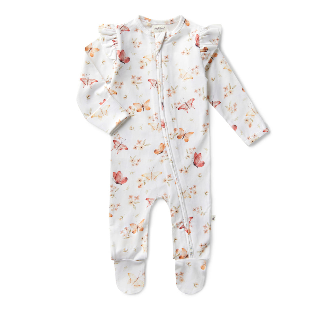 SNUGGLE HUNNY ORGANIC SNUGGLE SLEEPSUIT ZIP FOOTIE WITH FRILL - BUTTERFLY