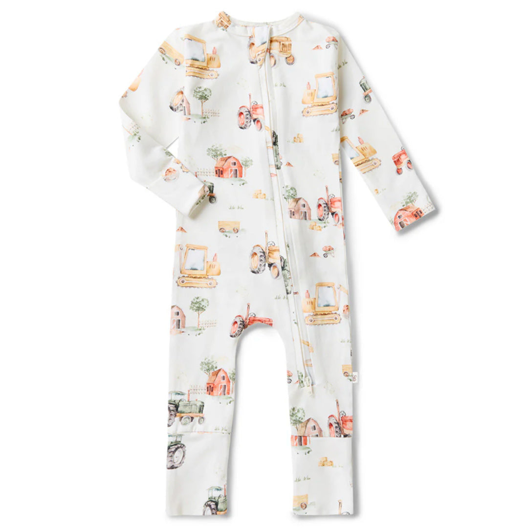 SNUGGLE HUNNY ORGANIC SNUGGLESUIT CONVERTIBLE ZIP ROMPER - DIGGERS &amp; TRACTORS